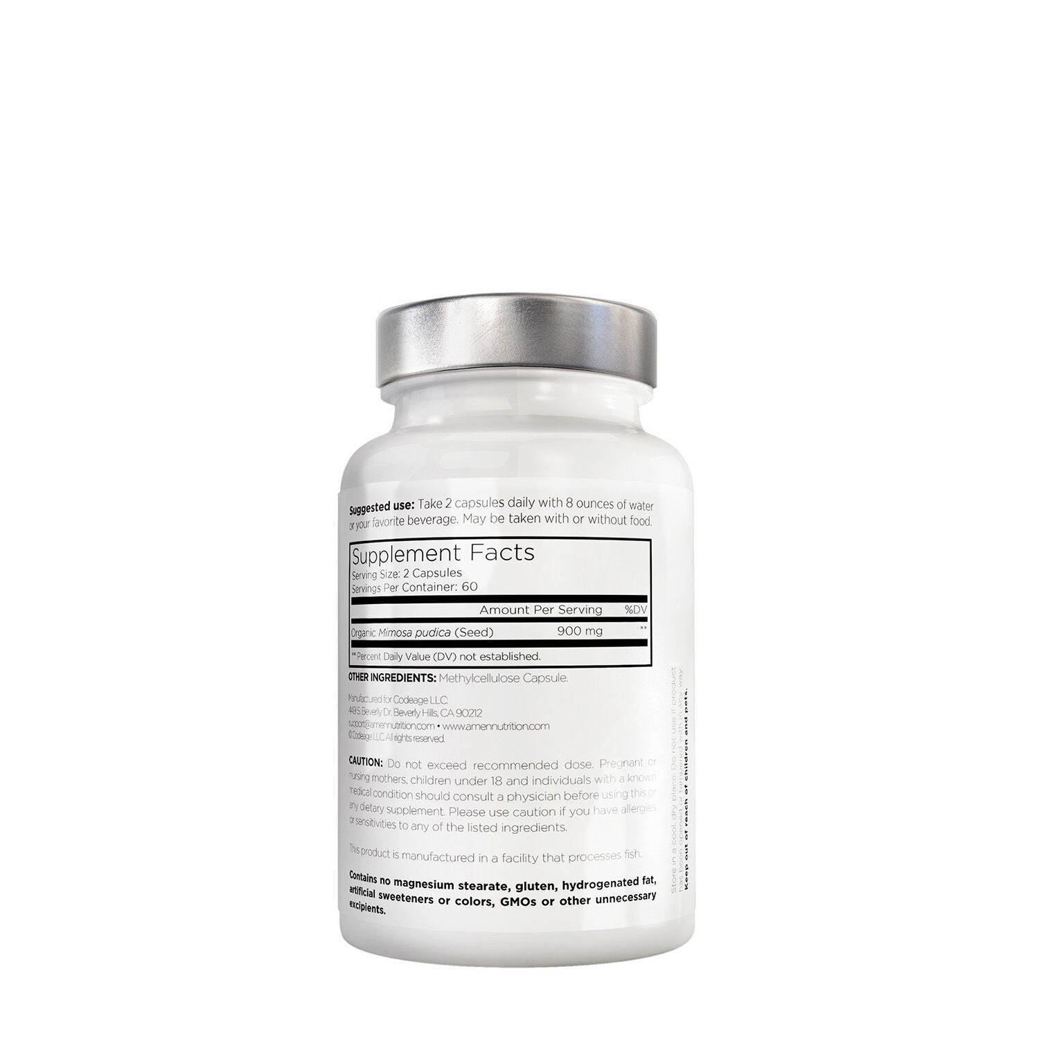 Amen Mimosa Pudica Seed 900 mg - Immune and Digestive Support - 120 Vegetable Capsules (60 Servings)  | GNC